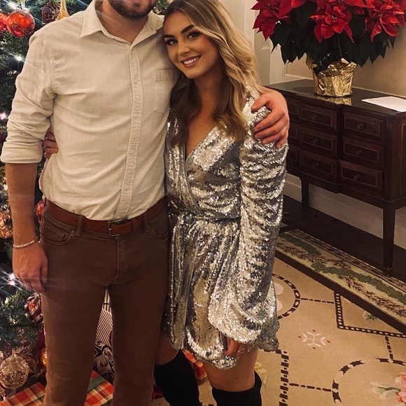 Sequin Long Sleeve Dress w/ Belt - Picture 14 of 14